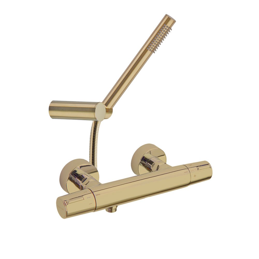 Ramon Soler - Tzar, termostático de ducha, con equipo de ducha, oro cepillado - BricoandPool