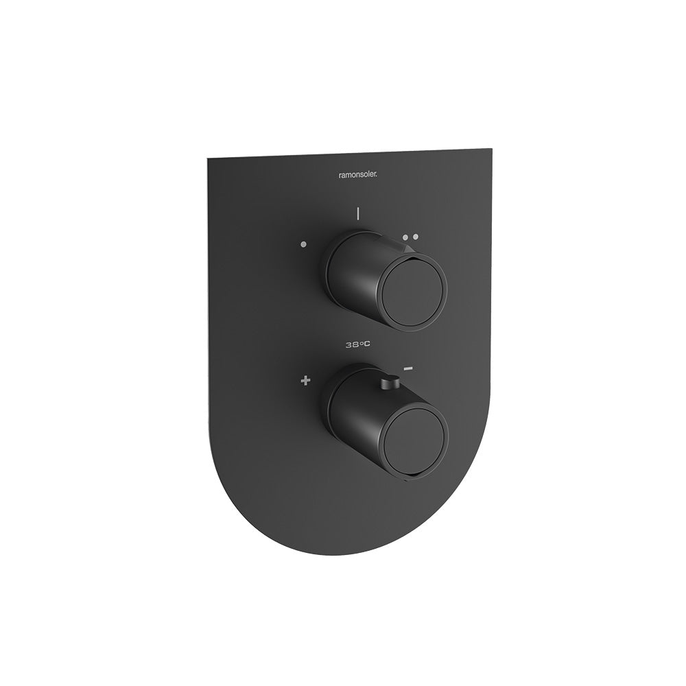 Ramon Soler - Tzar, termostático de ducha empotrado 1 vía con placa metálica, negro mate - BricoandPool