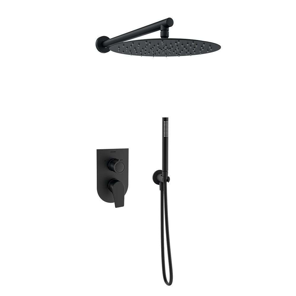 Ramon Soler - Urban Chic, conjunto monomando empotrado metálico 2 vías con rociador metálico Ø300 mm, negro mate - BricoandPool