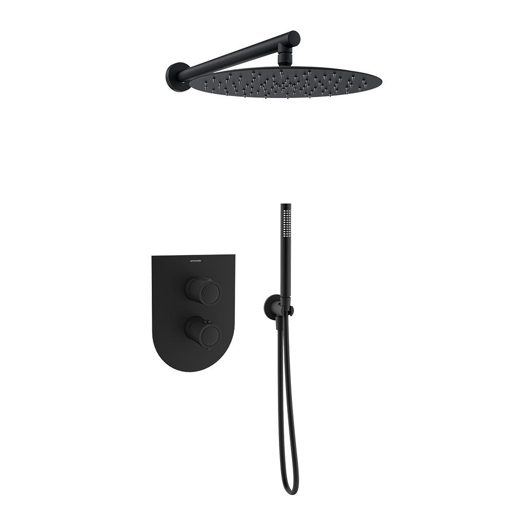 Ramon Soler - Urban Chic, conjunto termostático empotrado metálico 2 vías con rociador metálico Ø300mm, negro mate - BricoandPool