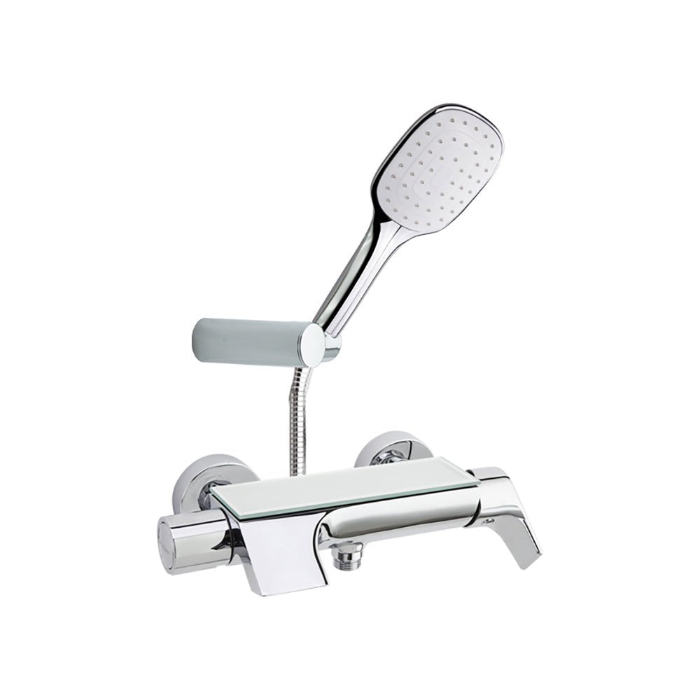 Ramon Soler - Urban Chic, monomando de baño - ducha con inversor integrado, salida en cascada, repisa con vidrio de seguridad y equipo de ducha, cromo - BricoandPool