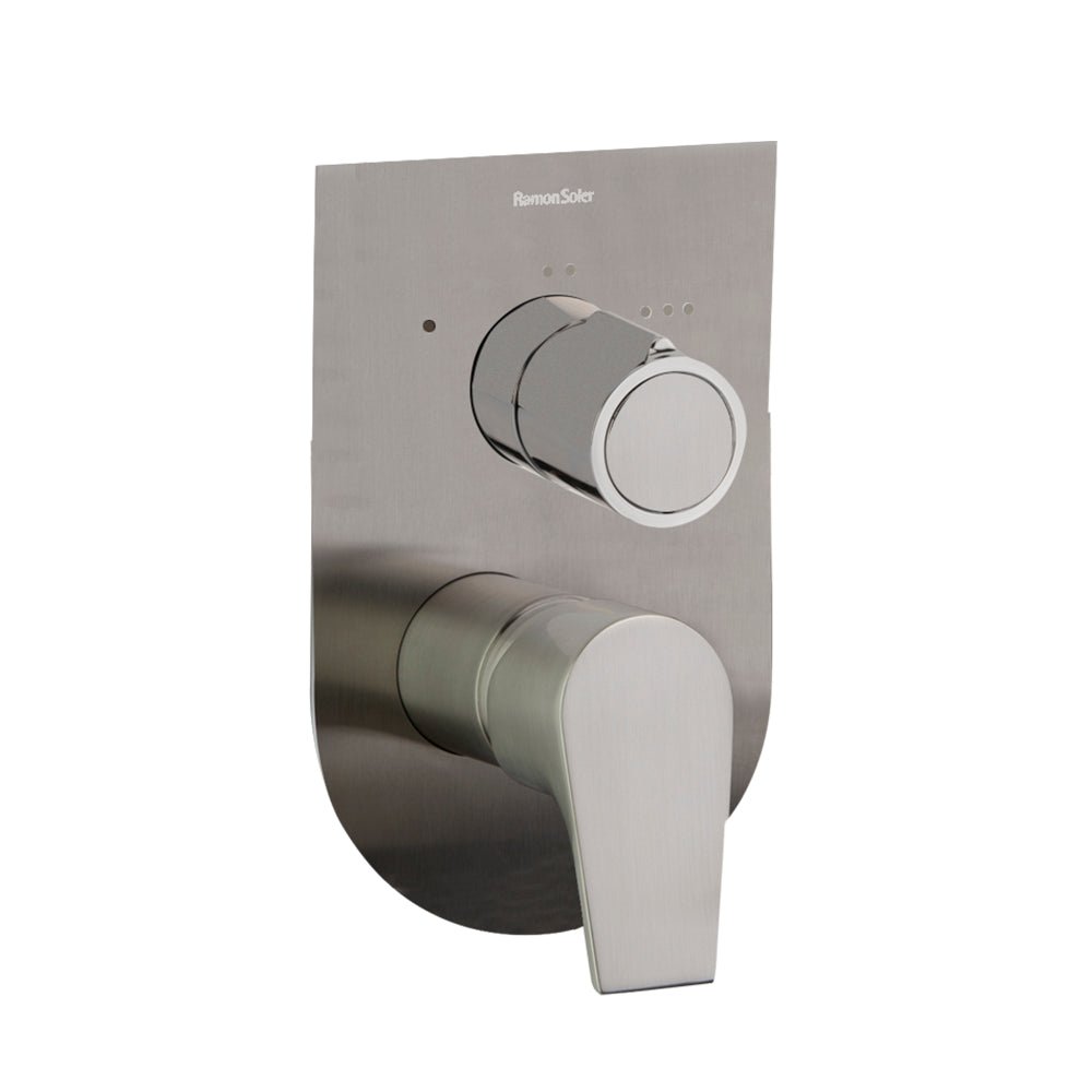 Ramon Soler - Urban Chic, monomando de baño - ducha empotrado metálico 3 vías con placa ultraslim S2, níquel cepillado - BricoandPool