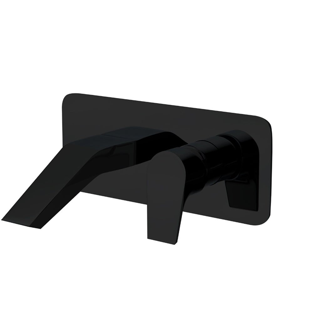 Ramon Soler - Urban Chic, monomando de lavabo empotrado mural con salida cascada y placa metálica S2, negro mate - BricoandPool