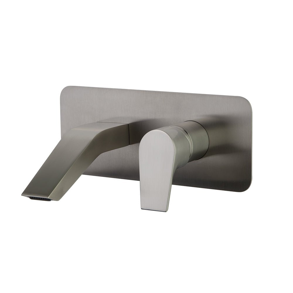 Ramon Soler - Urban Chic, monomando de lavabo empotrado mural con salida cascada y placa metálica S2, níquel cepillado - BricoandPool