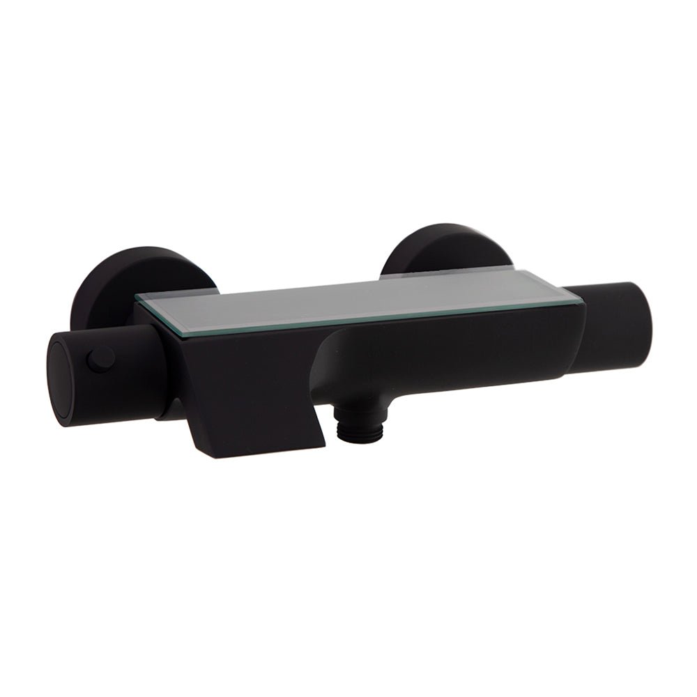 Ramon Soler - Urban Chic, termostático de baño - ducha salida cascada con inversor integrado y repisa con vidrio de seguridad, negro mate. - BricoandPool