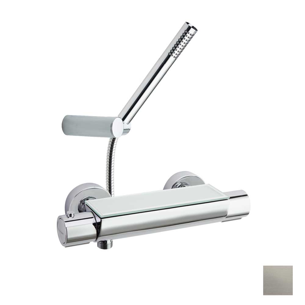 Ramon Soler - Urban Chic, termostático de ducha con equipo de ducha y repisa con vidrio de seguridad, níquel cepillado - BricoandPool