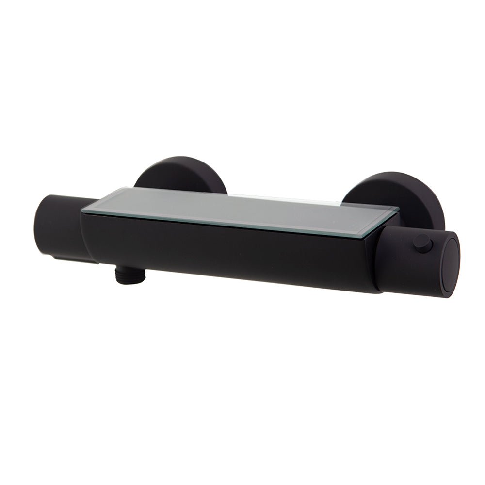 Ramon Soler - Urban Chic, termostático de ducha con repisa con vidrio de seguridad, negro mate - BricoandPool