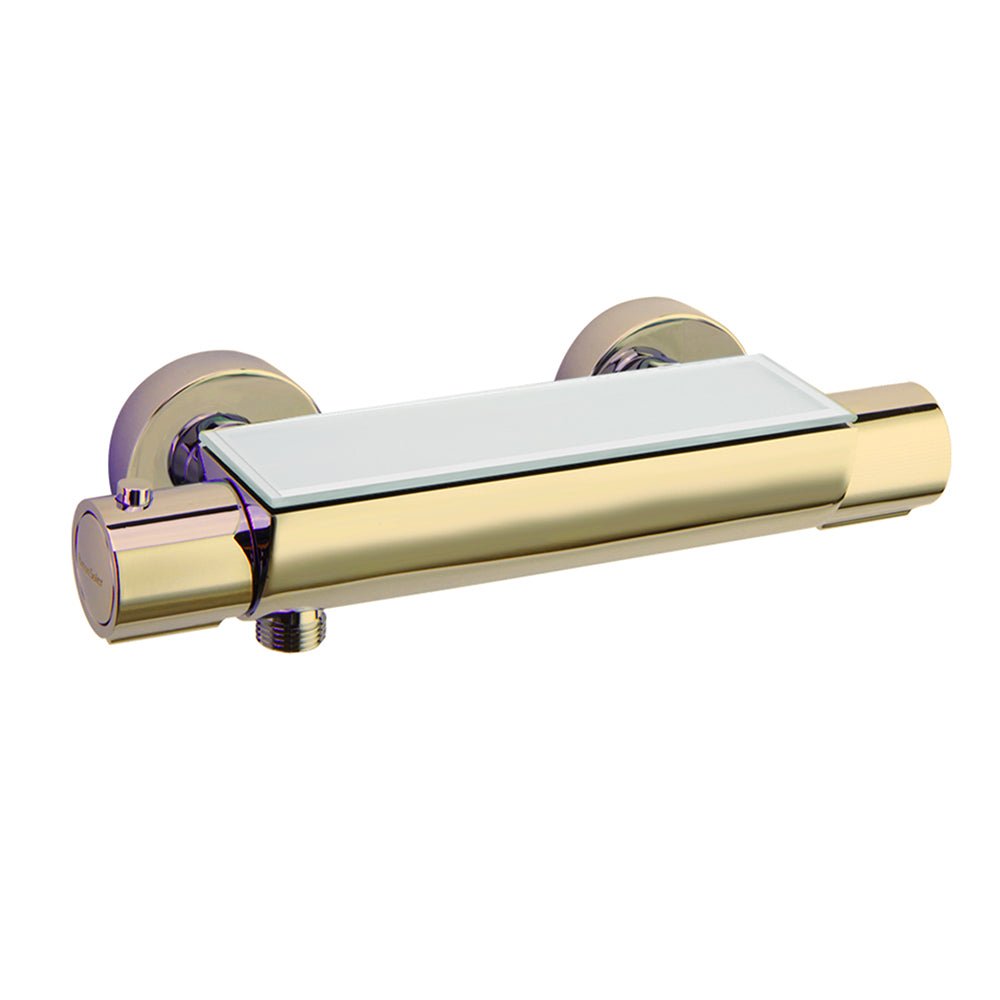 Ramon Soler - Urban Chic, termostático de ducha con repisa con vidrio de seguridad, oro cepillado - BricoandPool
