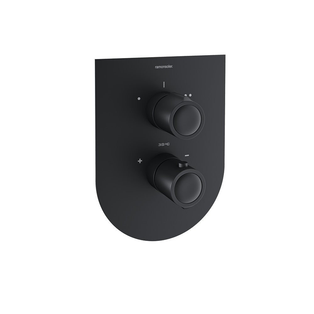 Ramon Soler - Urban Chic, termostático de ducha empotrado metálico 2 vías con placa ultraslim, negro mate - BricoandPool