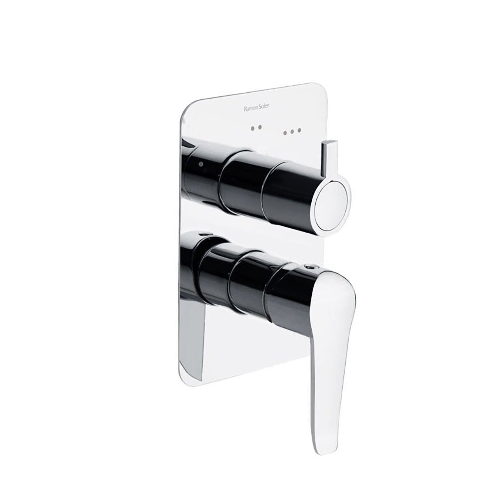 Ramon Soler - Ypsilon Plus, monomando de baño - ducha empotrado metálico 3 vías con placa ultraslim, cromo - BricoandPool