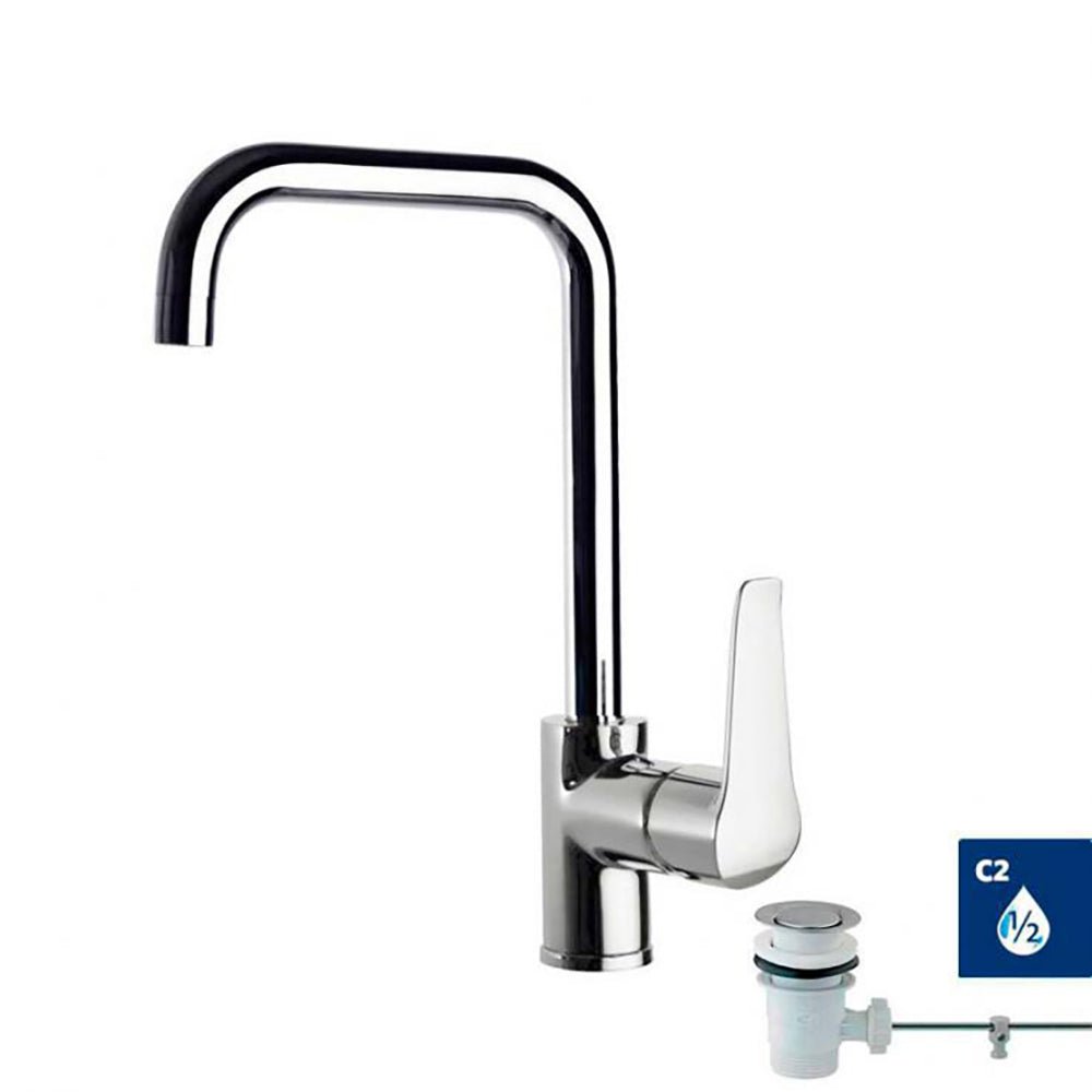 Ramon Soler - Ypsilon Plus, monomando de lavabo caño giratorio cromo con válvula automática de ABS 1¼, cromo - BricoandPool