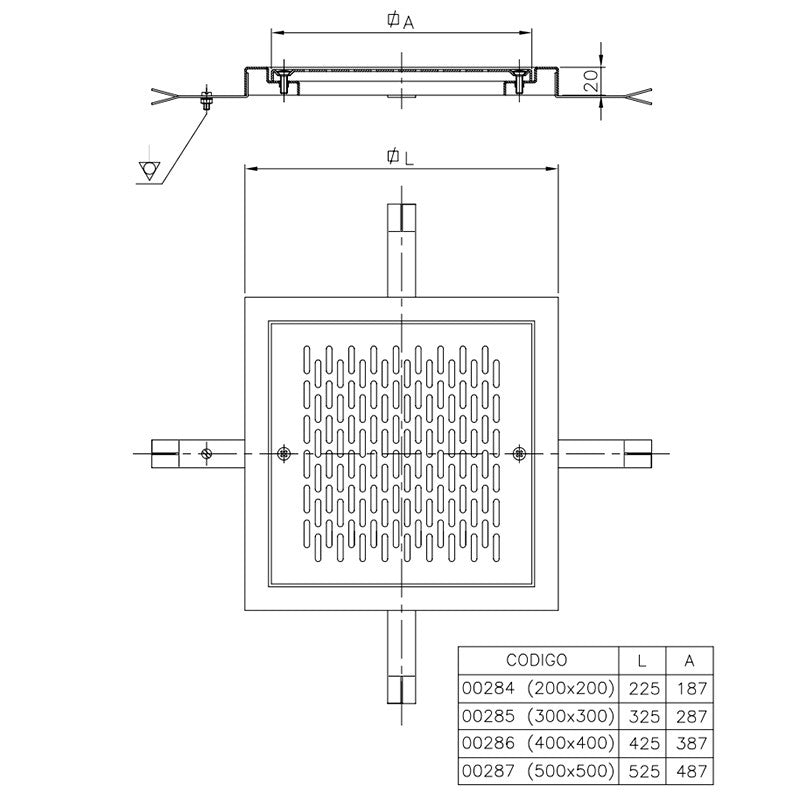 Reja de desagüe cuadrada en acero inox AstralPool - BricoandPool