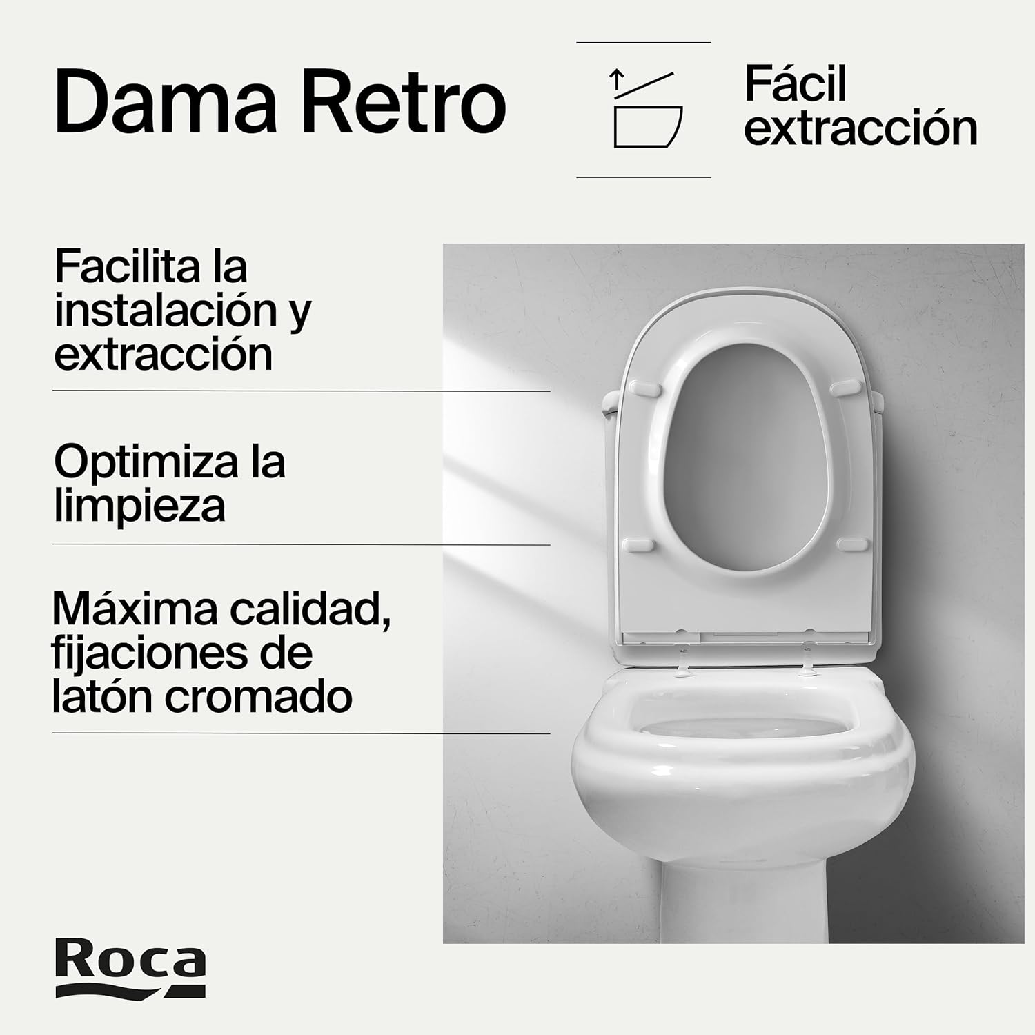 Roca - Asiento y tapa Dama Retro con bisagras extraibles A801327004 - BricoandPool