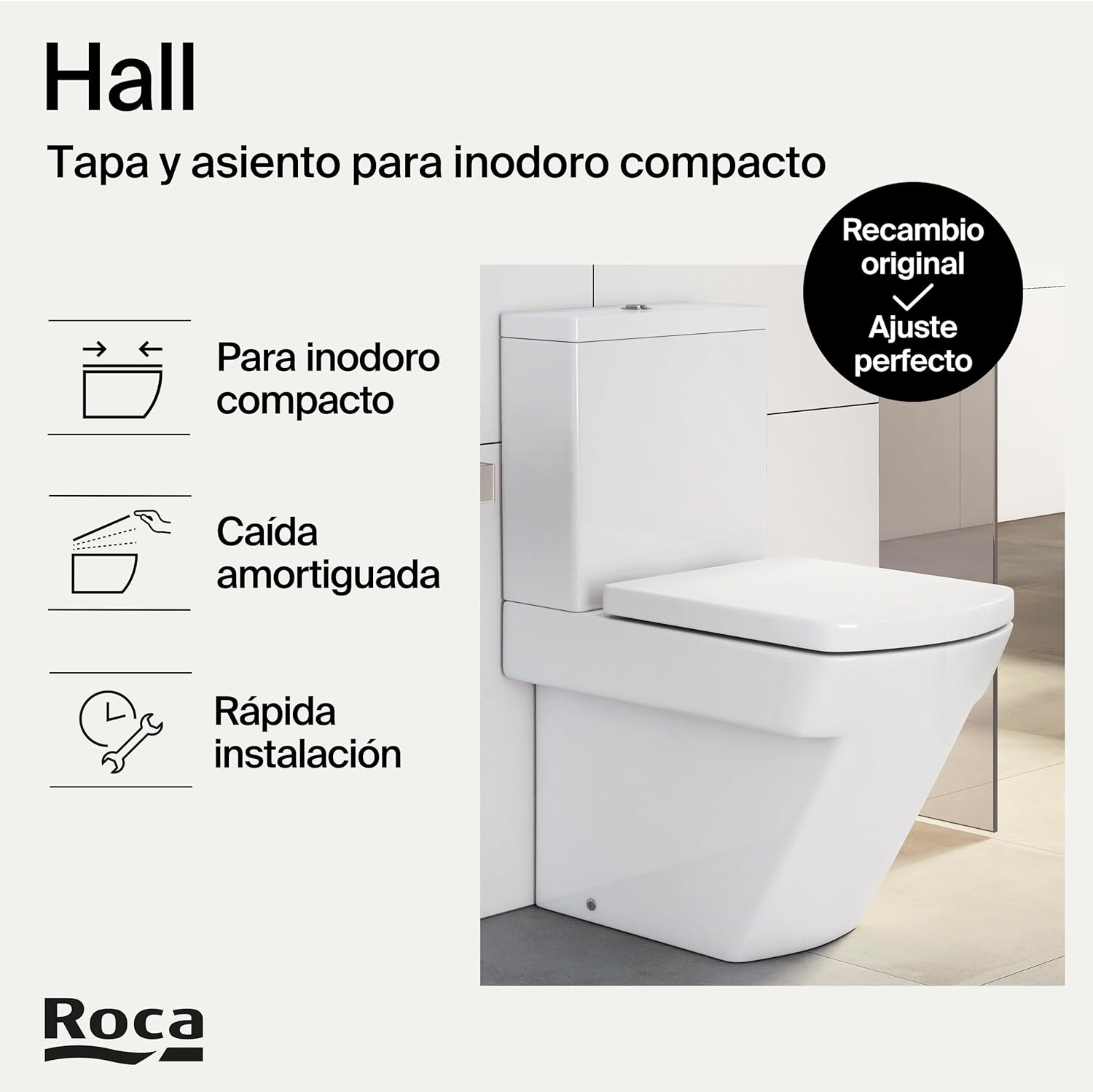 Roca - Asiento y tapa Hall Amortiguado A801622004 - BricoandPool