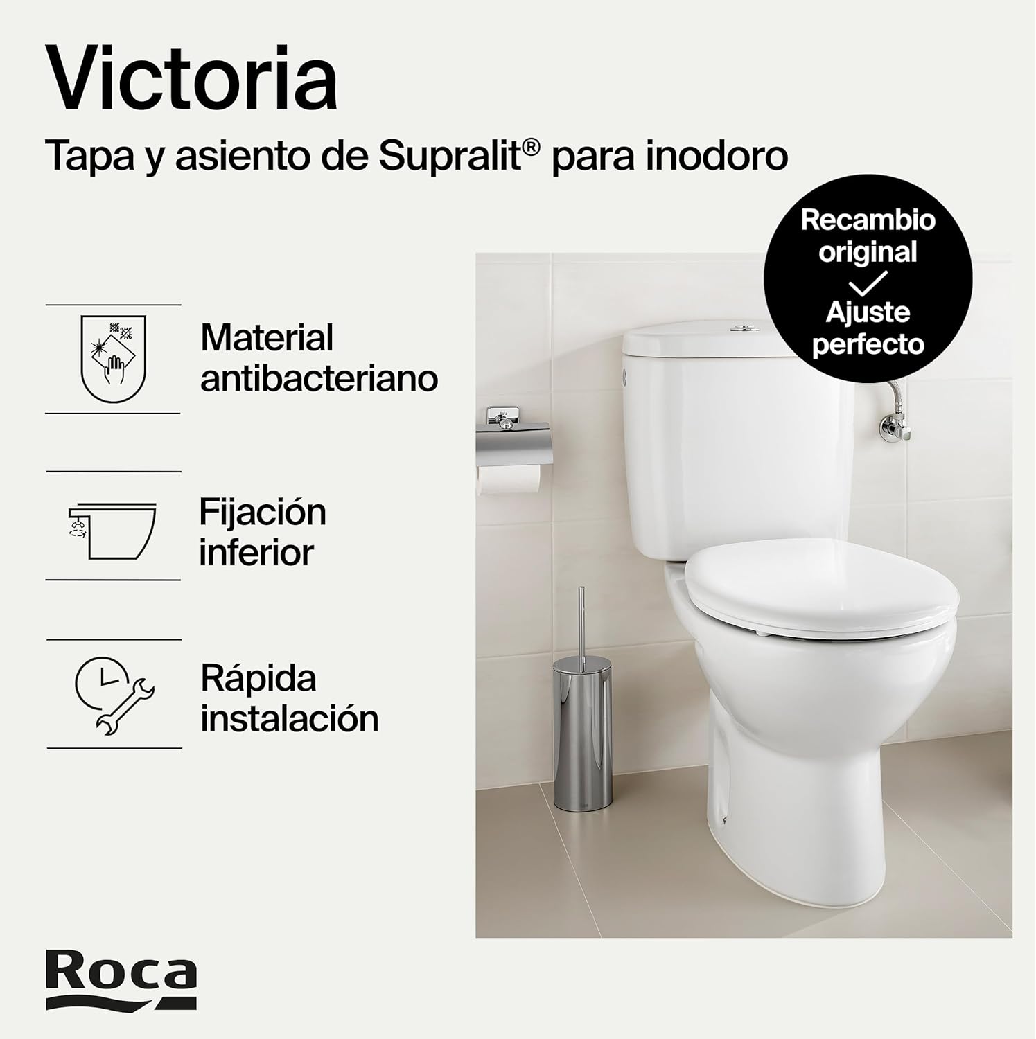 Roca - Asiento y tapa Victoria con bisagras acetálicas A801B6600B - BricoandPool