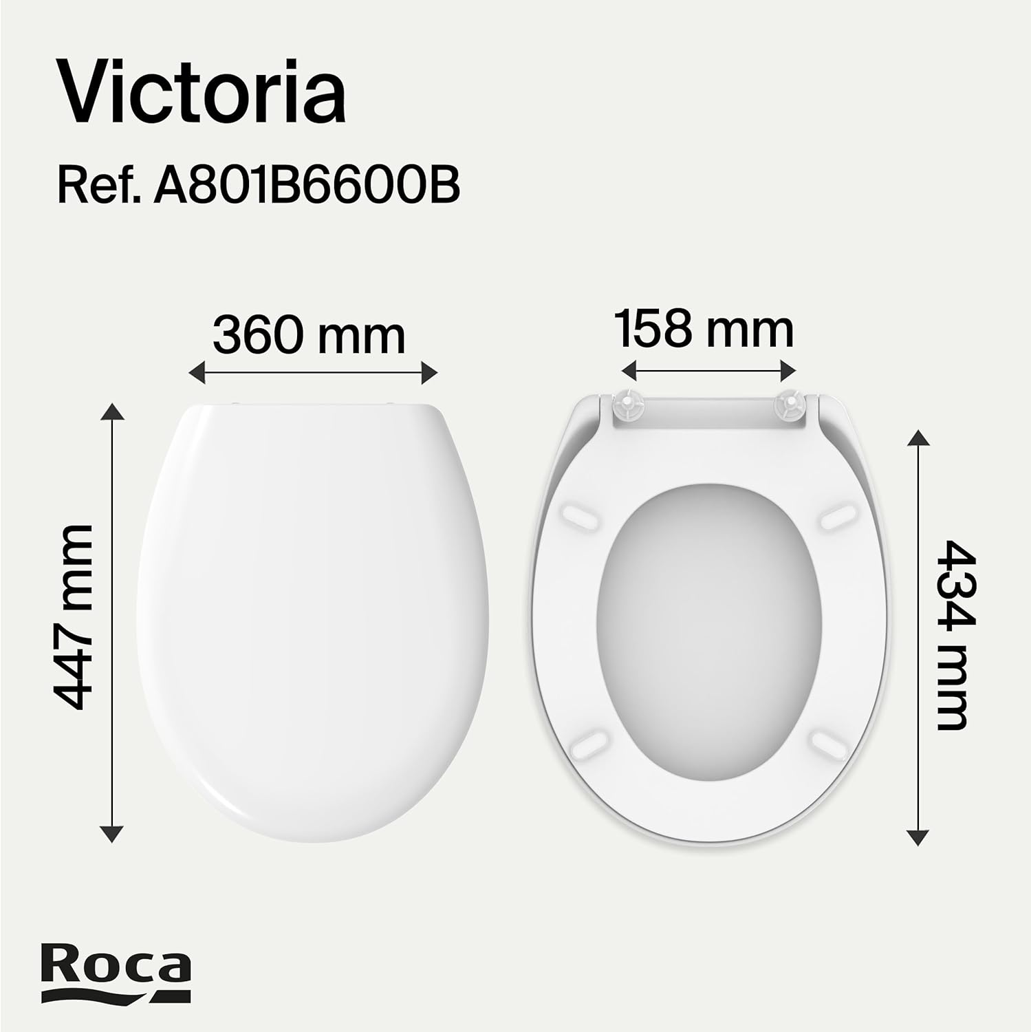 Roca - Asiento y tapa Victoria con bisagras acetálicas A801B6600B - BricoandPool