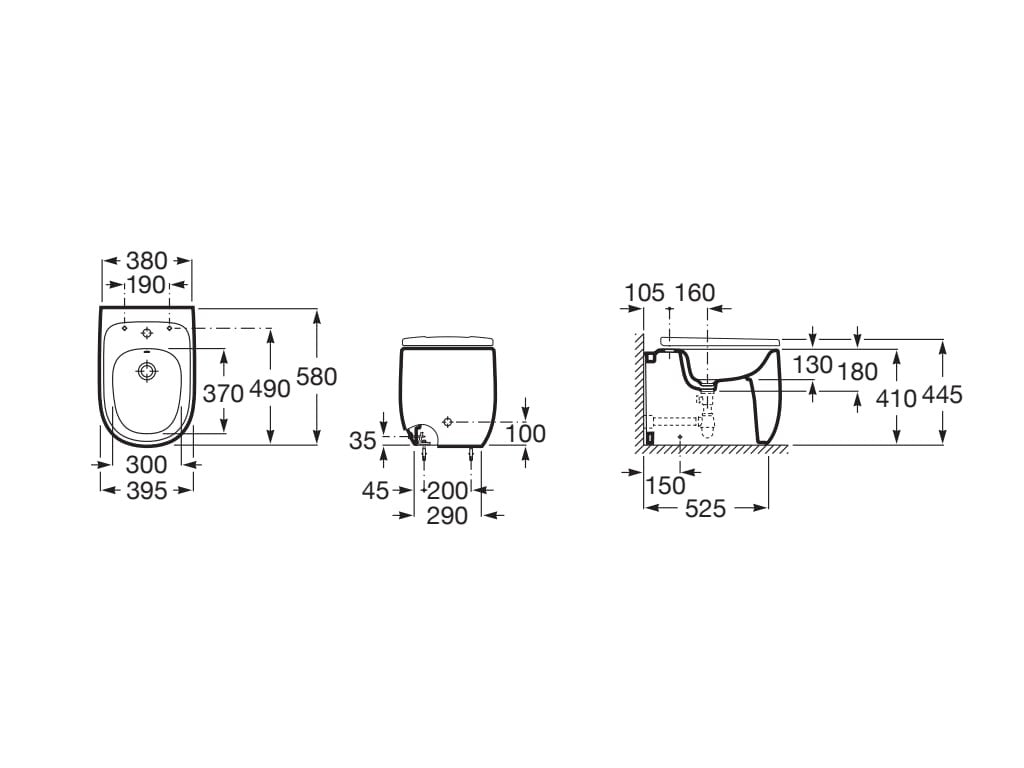 Roca - Bidé Beyond A3570B8660 adosado sin tapa - BricoandPool
