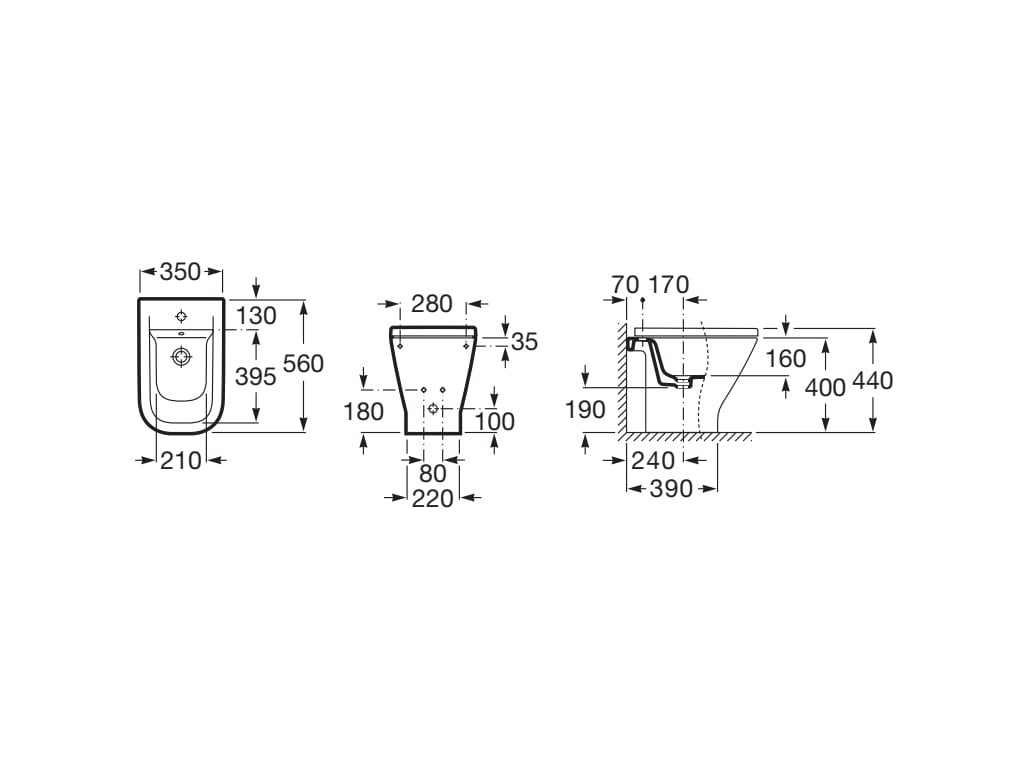 Roca - Bidé Gap square A357474000 sin tapa - BricoandPool