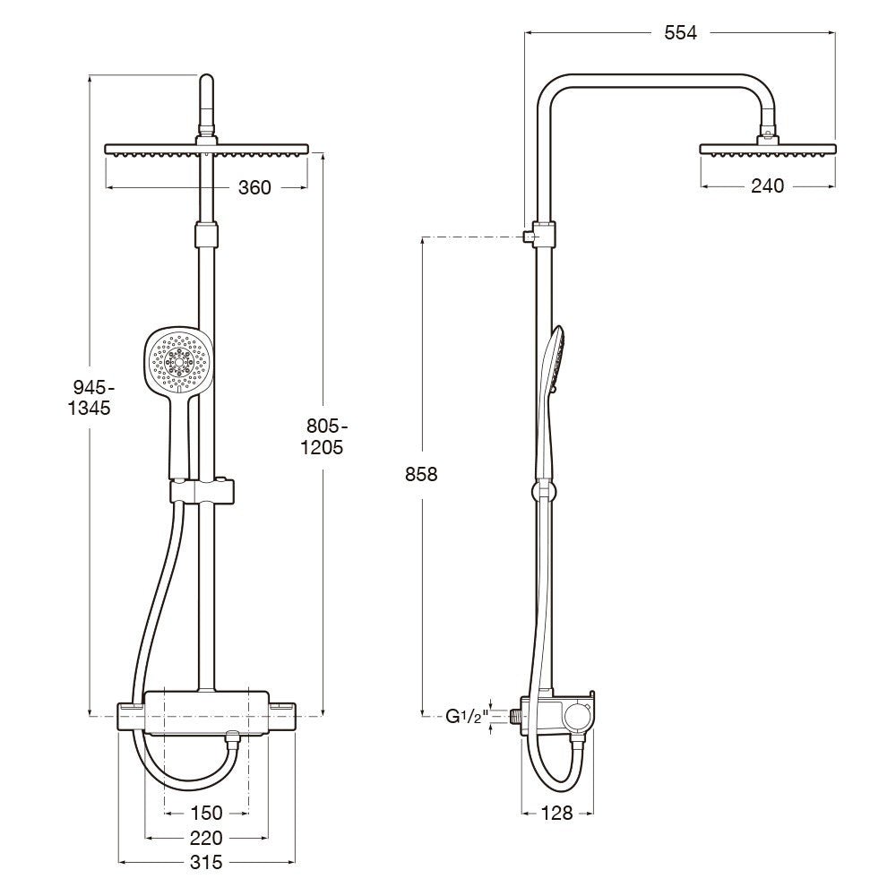 Roca - Columna de ducha termostática Deck - T Square A5A9C88C00 - BricoandPool