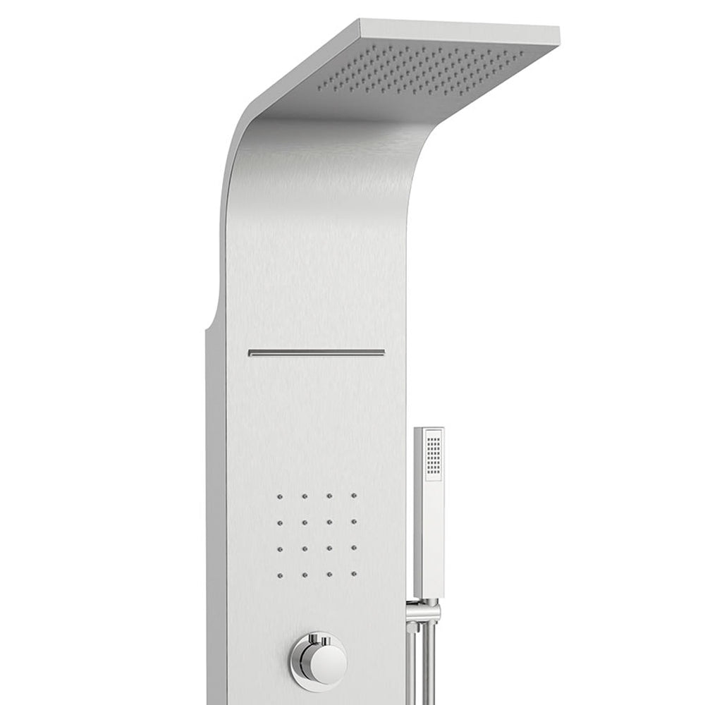 Roca Evolution Thermostatische Hydromassagesäule – Matt Edelstahl, Mit Jets, Wasserfall & Handbrause