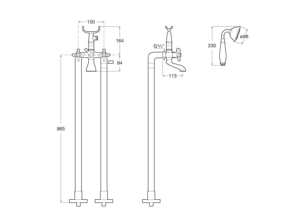 Roca - Conjunto grifería de bañera y ducha Carmen A5A274BC00 - BricoandPool