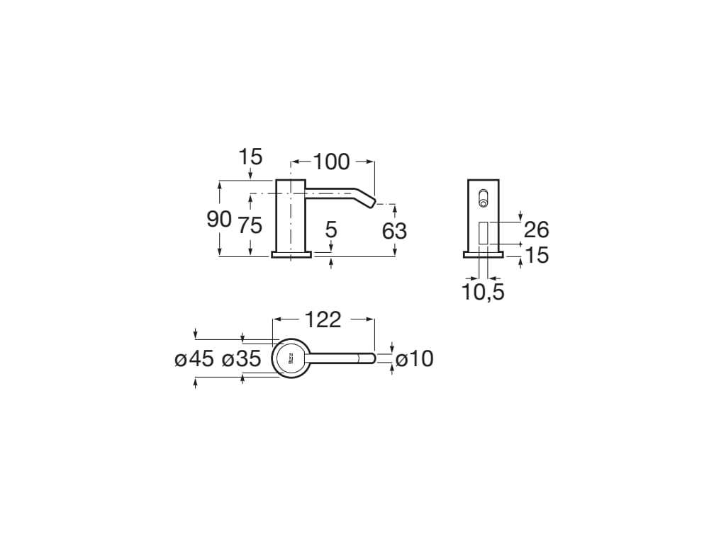 Roca - Dispensador de jabón o gel hidroalcóholico con sensor, de repisa Ona Cromado A818014C00. Alimentación con conexión a la r - BricoandPool