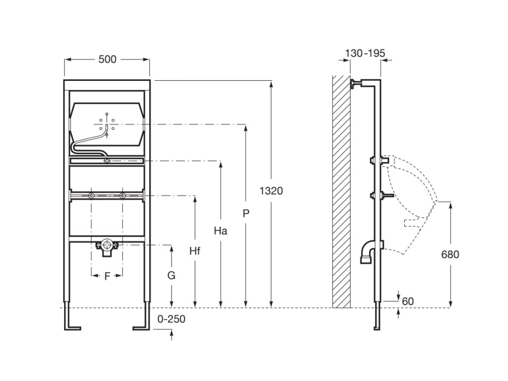 Roca - DUPLO URINARIO UNIVERSAL - Bastidor empotrable para urinario In - Wall Systems A890094100 - BricoandPool