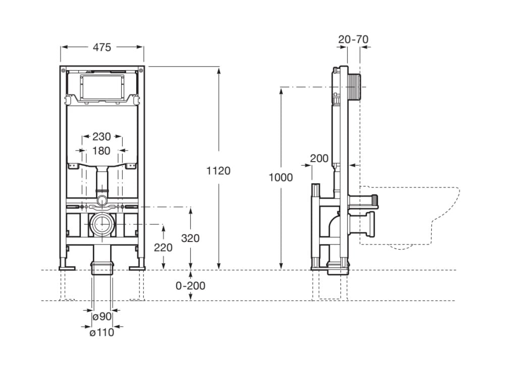 Roca - DUPLO WC ONE FREESTANDING - Bastidor con cisterna autoportante de doble descarga para inodoro suspendido A890077020 - BricoandPool