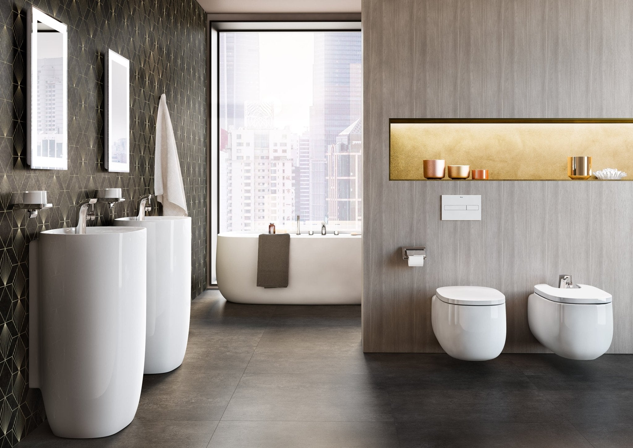 Roca - Espejo Iridia con iluminacion LED perimetral y placa antivaho - BricoandPool