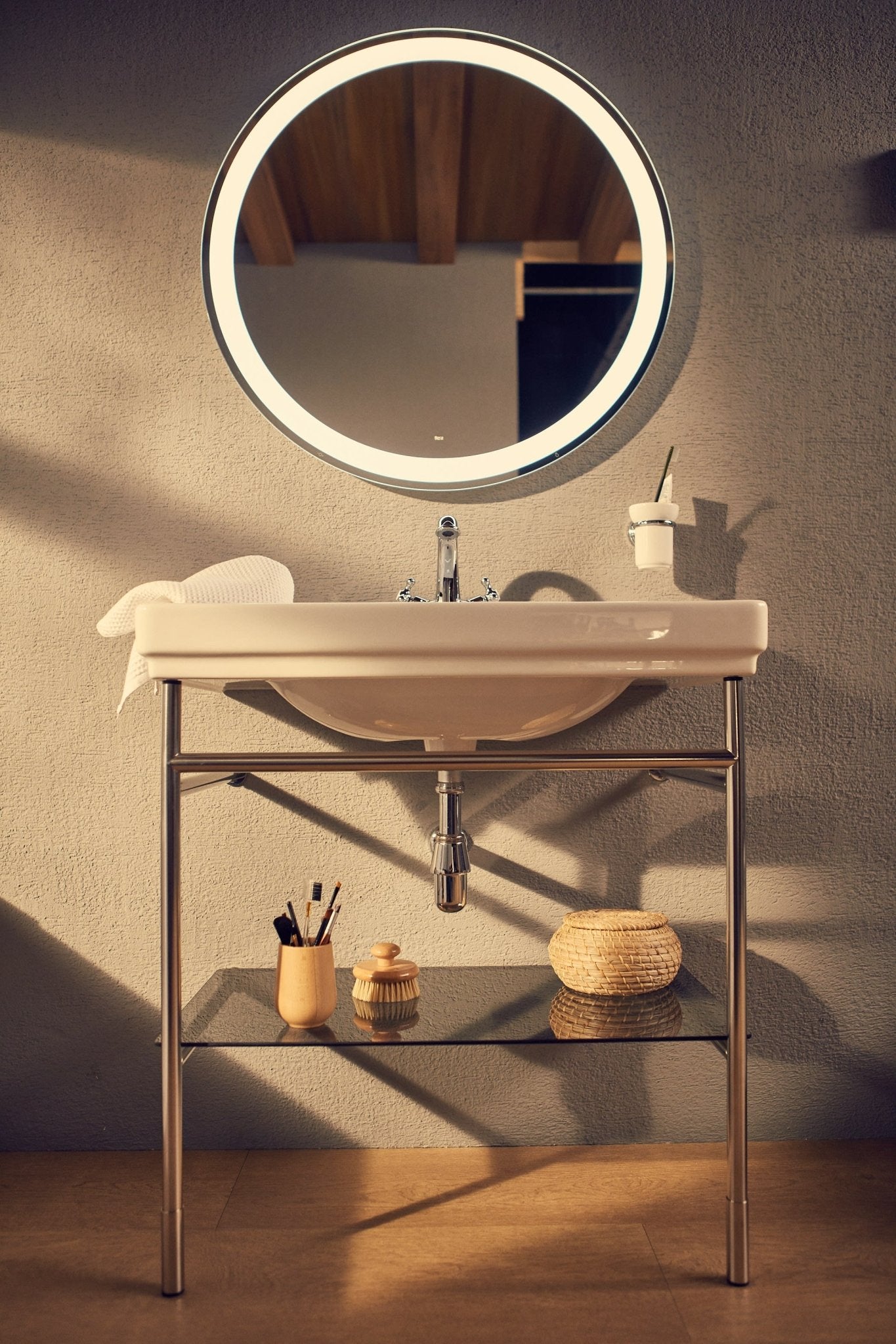 Roca - Estructura base con repisa Carmen Unik de cristal y lavabo - BricoandPool