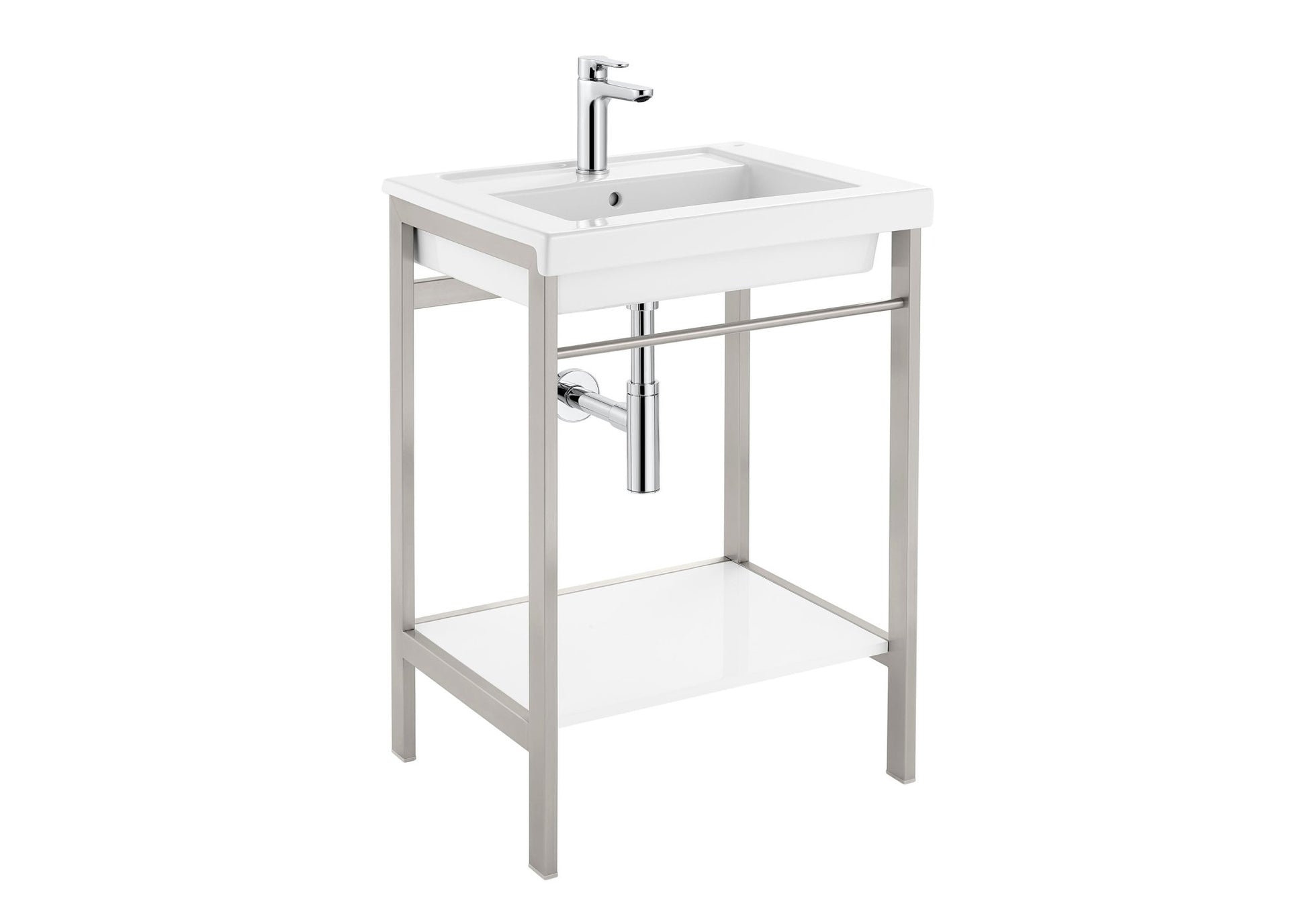 Roca - Estructura base Prisma con toallero integrado y repisa inferior para lavabo - BricoandPool