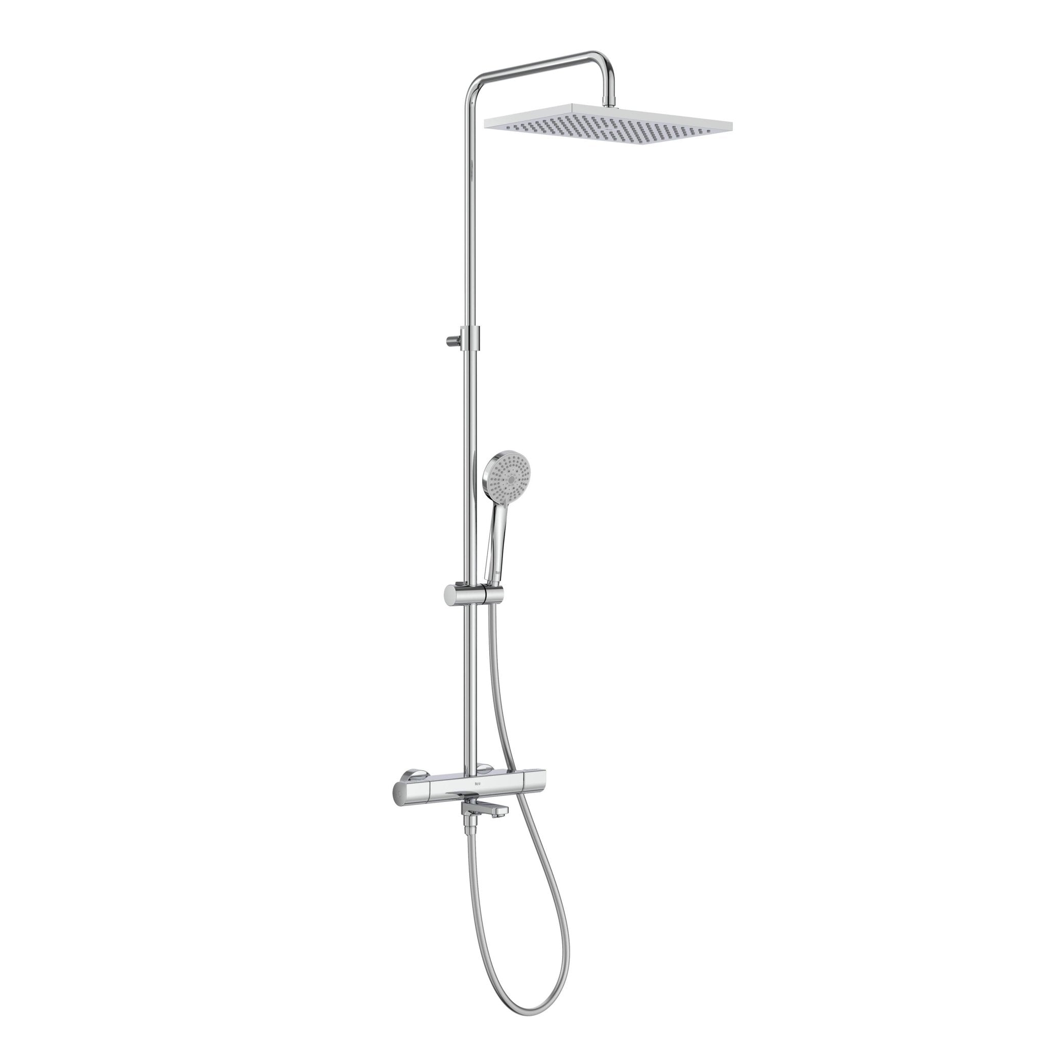 Roca - Even T - Square - Columna de baño - ducha termostática con altura regulable cromada - BricoandPool