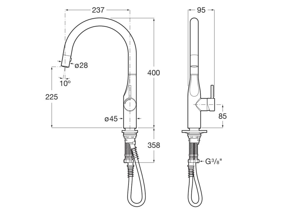 Roca - Glera grifería para cocina con caño curvo giratorio y ducha extraíble 2 funciones, Cold Start, acabado acero inoxidable A5A814DSM0. - BricoandPool