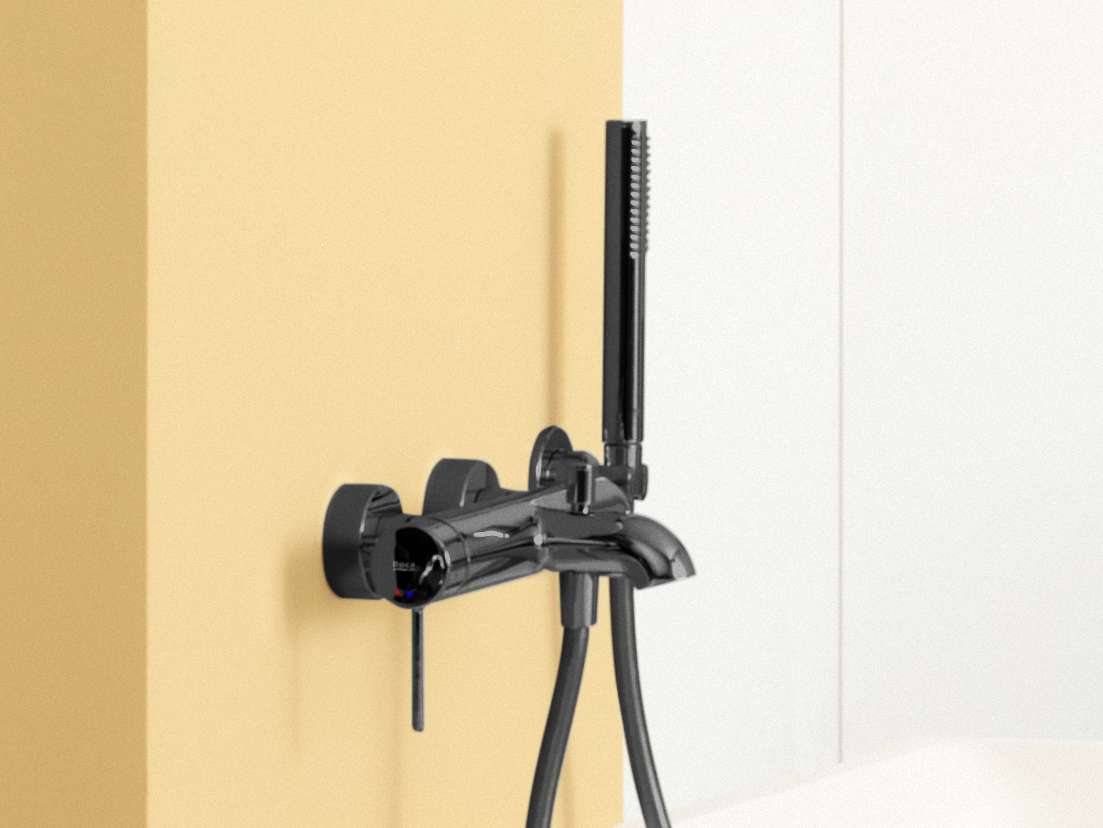 Roca - Griferia exterior para baño - ducha con inversor automático con maneta Pin Negro Titanio, Nu A5A023FCN0 - BricoandPool