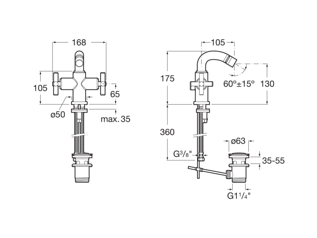 Roca - Grifo bimando de bidé Loft A5A6043C00 - BricoandPool