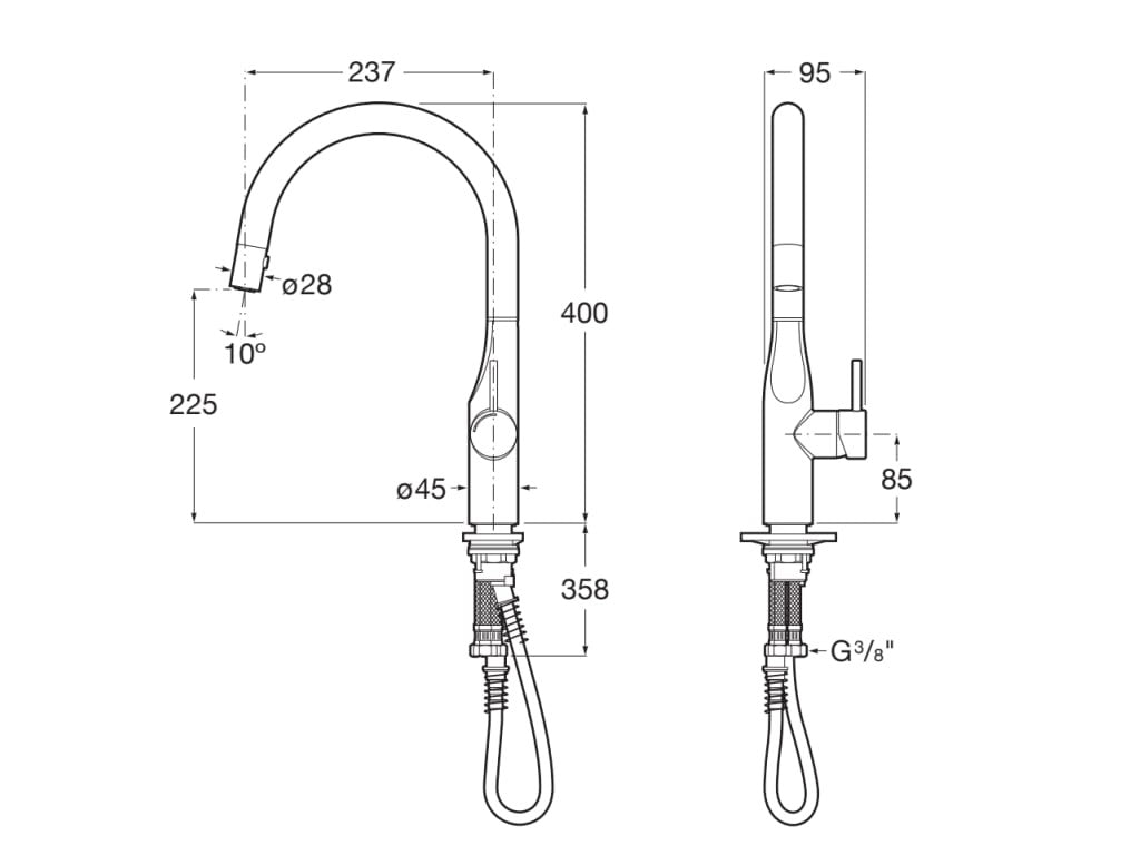 Roca - Grifo de cocina ducha extraible monomando Glera A5A814DC00 - BricoandPool