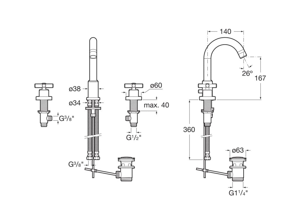 Roca - Grifo de lavabo bimando caño giratorio y desagüe automatico Loft A5A4443C00 - BricoandPool