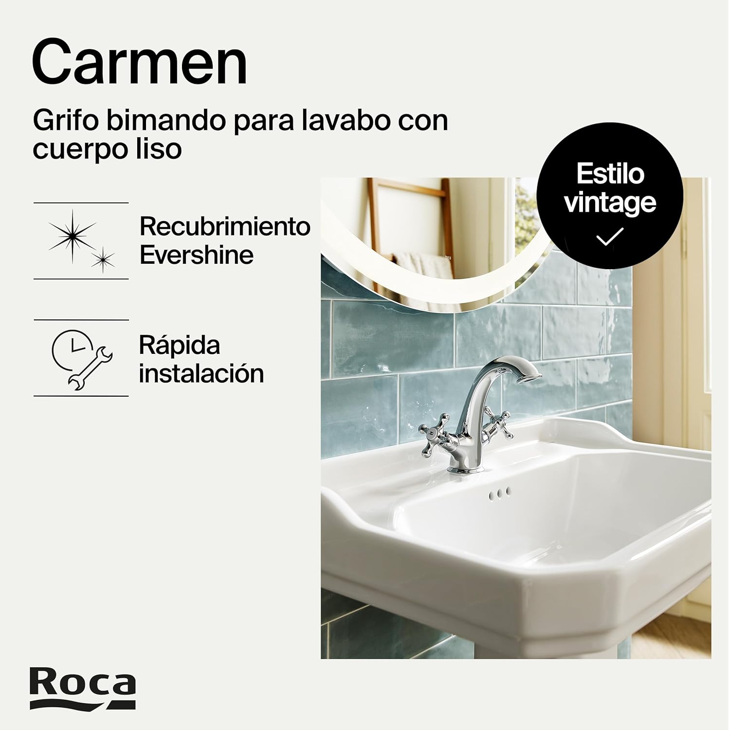 Roca - Grifo de lavabo bimando Carmen con cuerpo liso y desagüe click - clack A5A3A4BC00 - BricoandPool