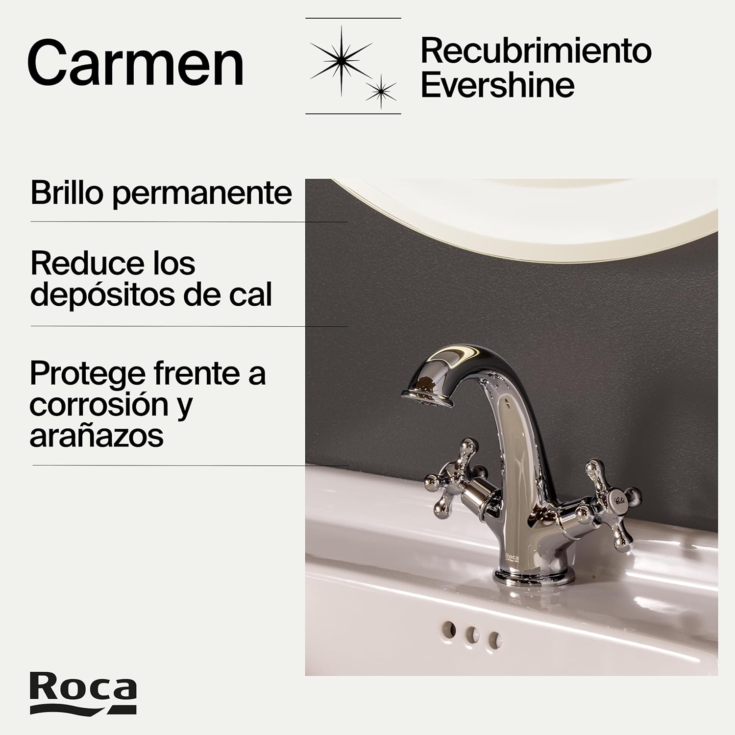 Roca - Grifo de lavabo bimando Carmen con cuerpo liso y desagüe click - clack A5A3A4BC00 - BricoandPool