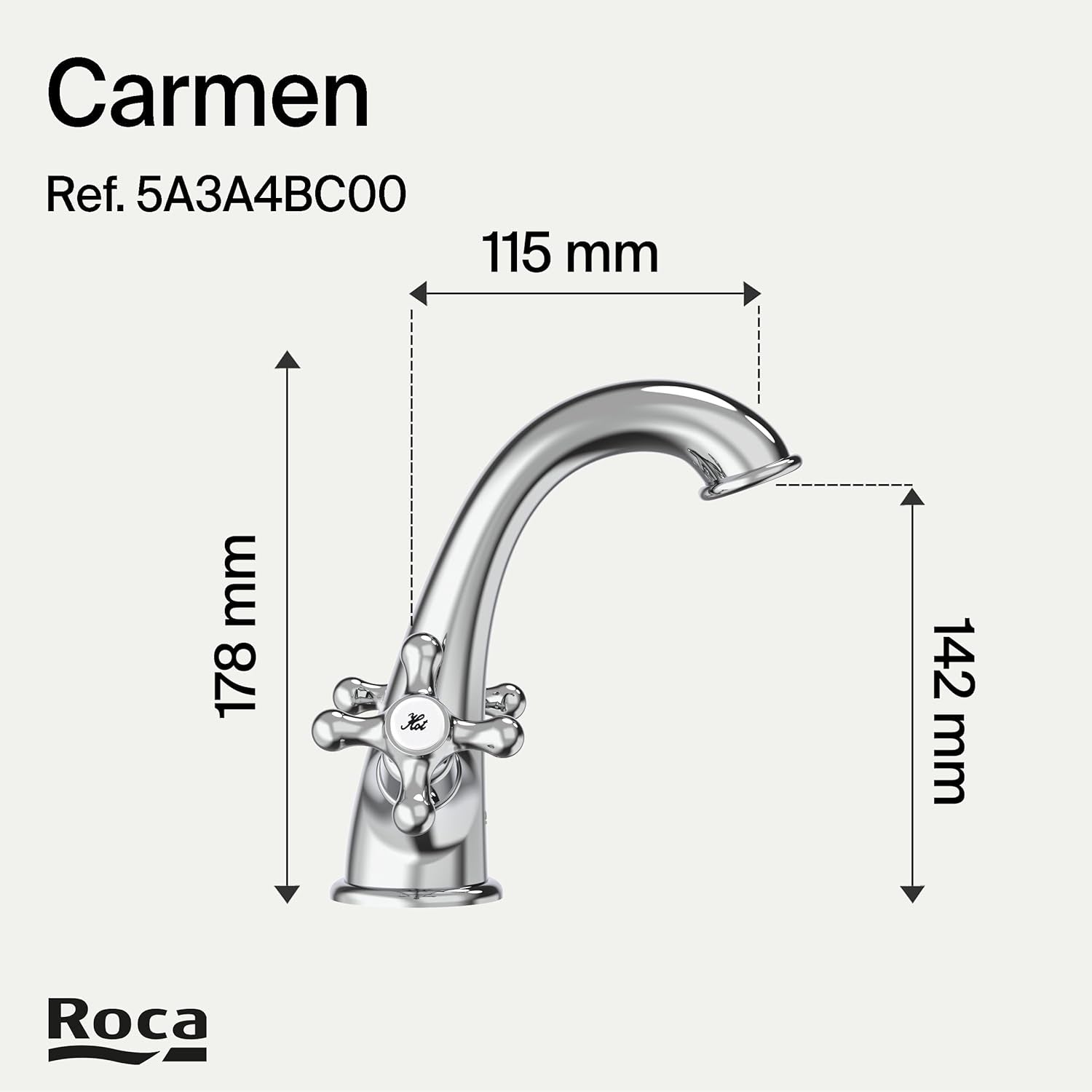 Roca - Grifo de lavabo bimando Carmen con cuerpo liso y desagüe click - clack A5A3A4BC00 - BricoandPool