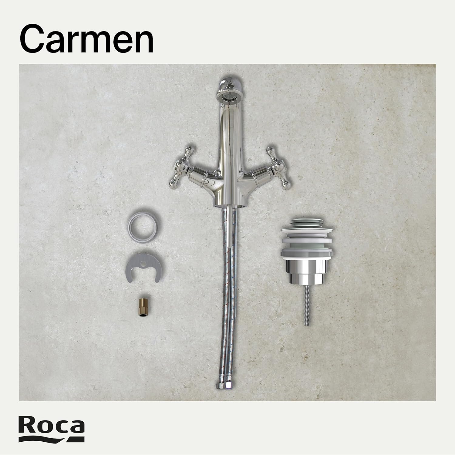 Roca - Grifo de lavabo bimando Carmen con cuerpo liso y desagüe click - clack A5A3A4BC00 - BricoandPool