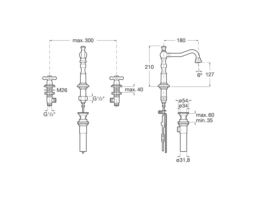 Roca - Grifo de lavabo bimando de repisa CARMEN con caño central giratorio y desagüe click - clack, cuerpo liso. A5A444BC00 - BricoandPool