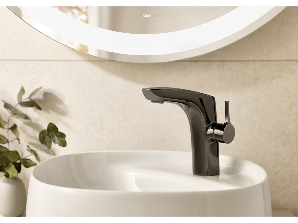 Roca - Grifo de lavabo corto negro titanio cepillado Insignia con cuerpo liso A5A3B3ANM0 - BricoandPool