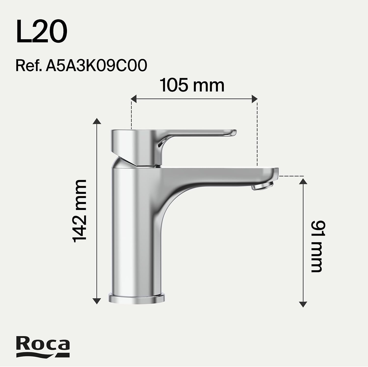 Roca - Grifo de lavabo cuerpo liso L20 A5A3K09C00 - BricoandPool
