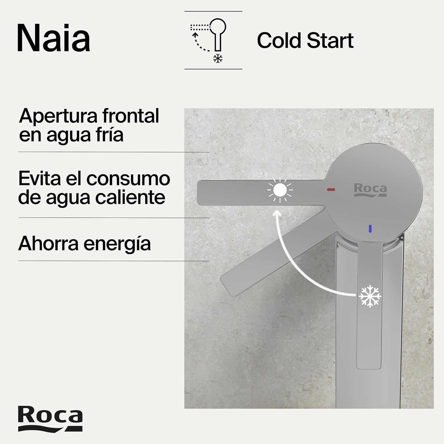 Roca - Grifo de lavabo cuerpo liso Naia con desagüe click - clack y cuerpo liso A5A3296C00 - BricoandPool