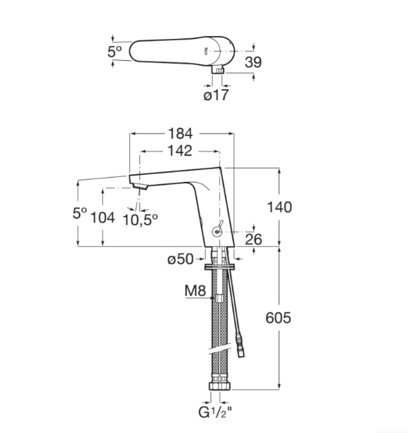 Roca - Grifo electronico para lavabo (agua premezclada) L30 - E. Alimentación con pilas A5A5809C00 - BricoandPool