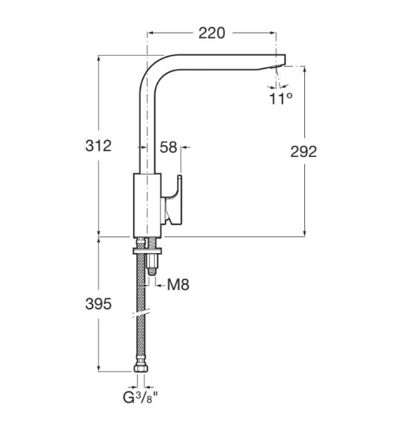 Roca - Grifo monomando cocina recto L90 A5A8501C00 - BricoandPool