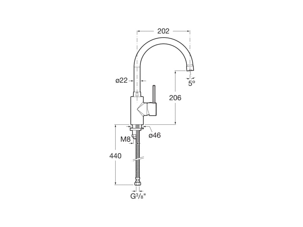 Roca - Grifo monomando para cocina caño curvado Targa A5A8460C00 - BricoandPool