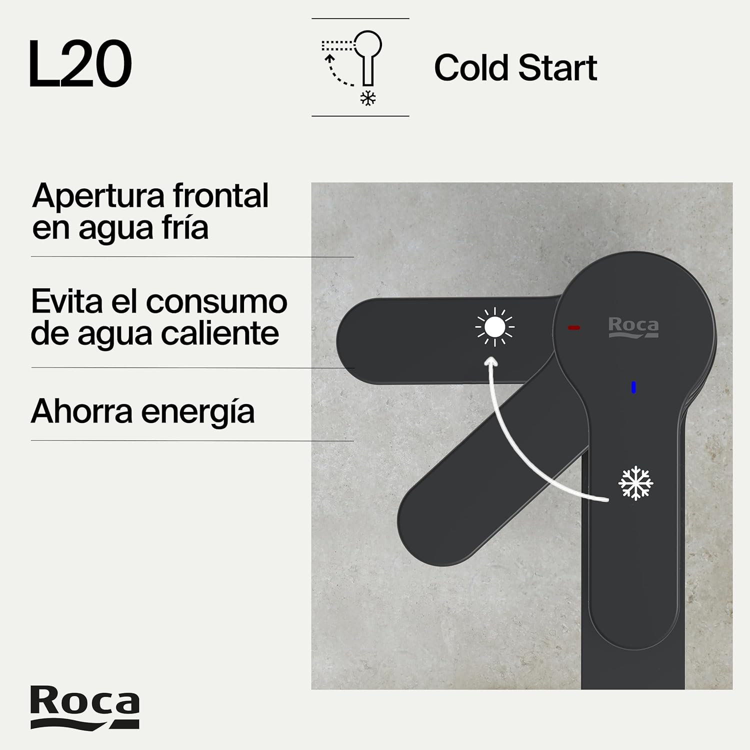 Roca - Grifo para lavabo para lavabo con cuerpo liso L20 Negro Mate A5A3K09NB0 - BricoandPool