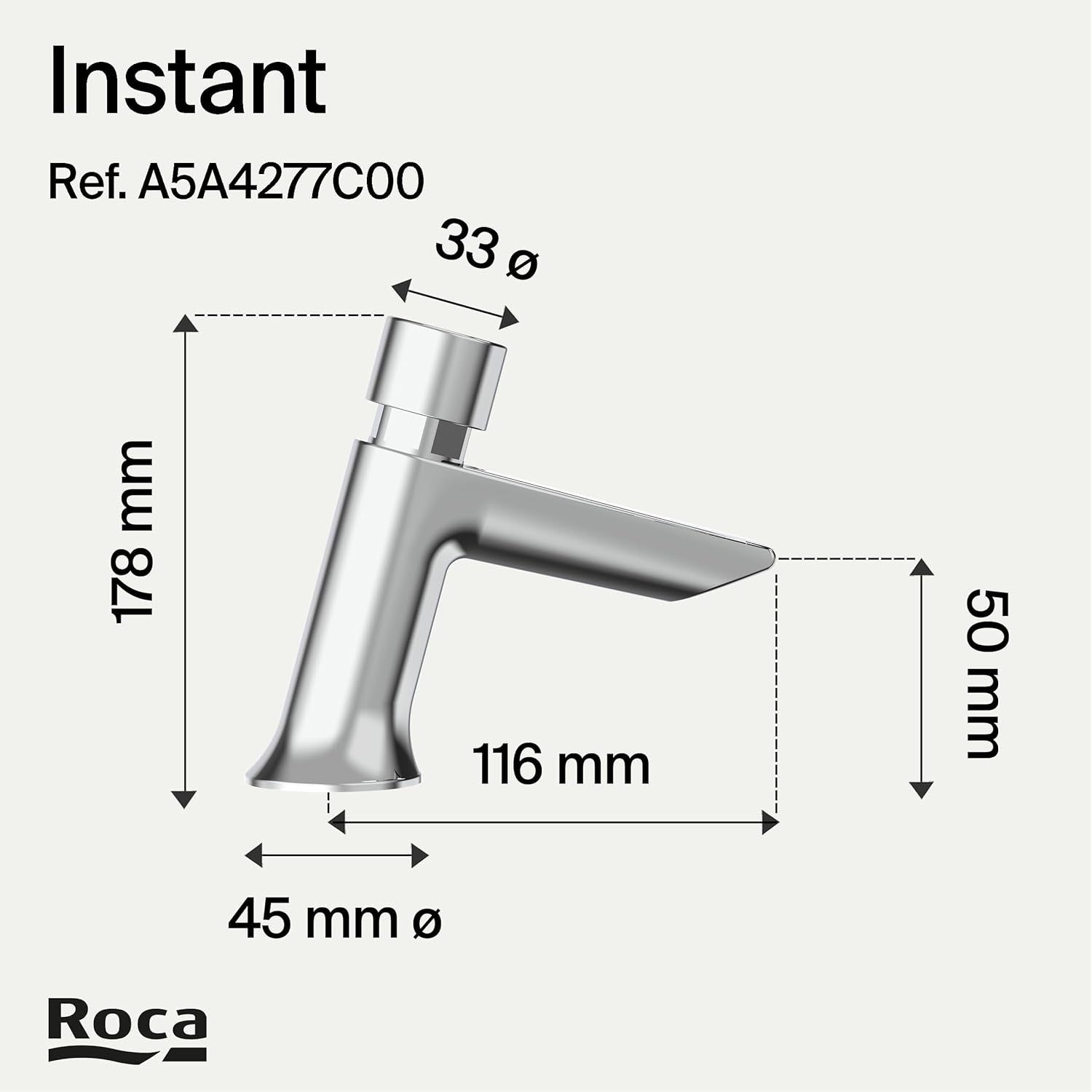 Roca - Grifo temporizado de repisa para lavabo con pulsador y limitador Instant A5A4277C00 - BricoandPool